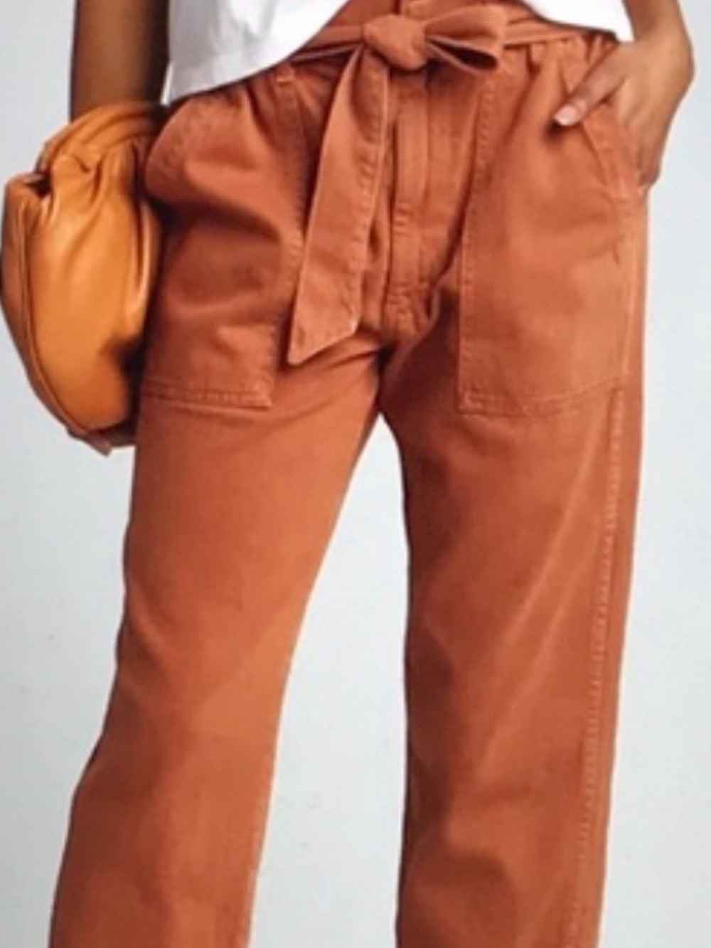 Free People High-Rise Paperbag Tie-Waist Pants in Rust - 12